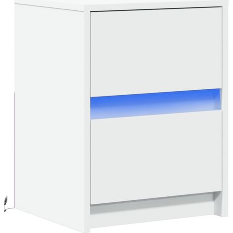 Comodino con cassetti e LED 38 x 34 x 50 cm in derivati del legno bianco DEC032764