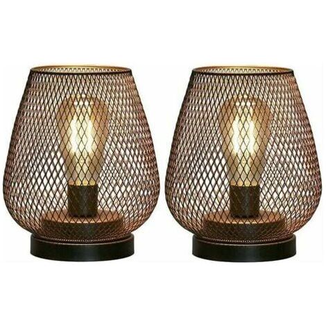 FENOPLASTICAEnsemble de deux lampes de chevet sans fil en métal avec cage - Lampes d'extérieur à piles, adaptées aux salons, mariages et terrasses, design rétro élégant, utilisables aussi bien à l'int (1/5)