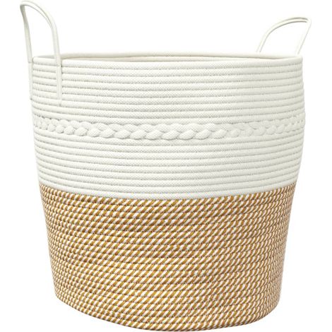 Panier de rangement marron et blanc Ø43x38 cm coton