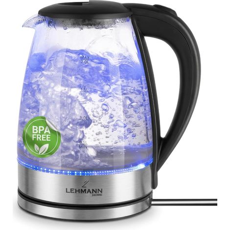 Bouilloire Électrique Verre - 2200W - 2L - Chauffage Rapide - Base 360° - Éclairage LED - Arrêt Automatique - Protection Contre la Surchauffe - Bouilloire sans BPA - Transparente (1/5)