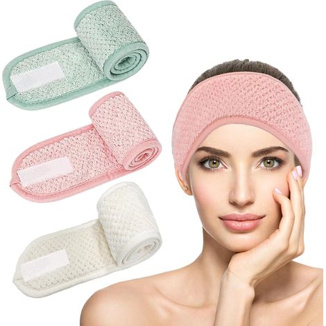 Set di 3 fasce per capelli per il trucco, fascia per capelli da donna per il trucco, fascia regolabile per la bellezza e il bagno con chiusura a strappo, fascia elastica per trattamenti viso e spa (ve