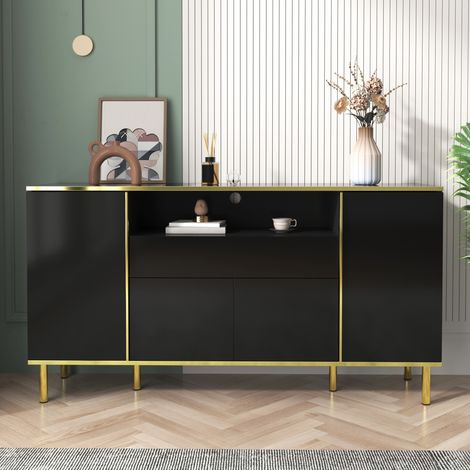 Buffet enfilade noir 150 cm LED, 4 portes, 1 tiroir HAVRYA (1/5)