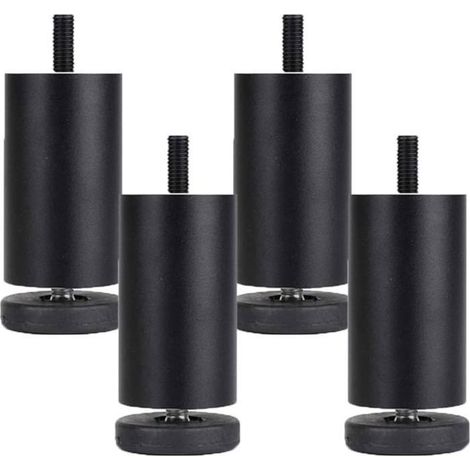 Pieds de meuble réglables – Lot de 4 – Alliage d'aluminium, rond – Noir (1/5)
