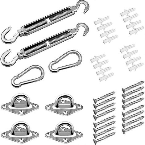 Kit de fixation pour voile d'ombrage, kit d'accessoires de fixation en acier inoxydable pour voiles d'ombrage carrées, rectangulaires et triangulaires (40 pièces) (1/4)