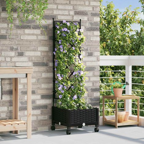 vidaXL Vaso da giardino con grigliato e ruote Nero 40 x 40 x 131,5 cm (1/5)