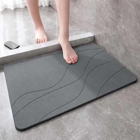 Tapis de Bain Absorbant antidérapant Effet Pierre 60×40 cm, Tapis Salle de Bain à séchage Rapide pour Douche, WC, lavabo et Cuisine (Gris) (1/5)