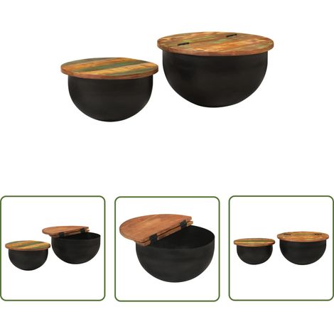 The Living Store Ensemble de tables basses 2 pcs noir bois récupération massif - Table Basse - Meuble Salon - Table D'appoint - Table Latéral - Mobilier Design (1/5)