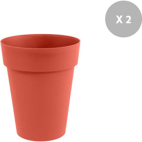 Lot de 2 Pots de fleur rond Toscane Ø 44 x H.53 cm - Orange terre battue - Eda