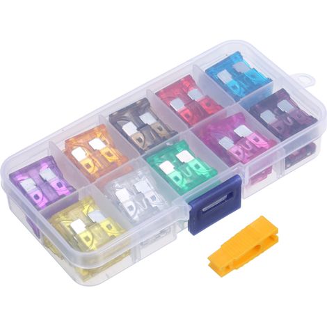 Kit de 80 fusibles de repuesto estándar de 12 V con código de colores para vehículos (de 3 A a 40 A), con extractor, para SUV, autocaravanas, barcos, motocicletas y tractores. (1/5)