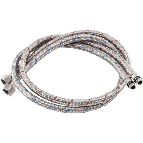 Raccordement flexible en acier inoxydable 100cm pour mitigeur robinet d'évier cuisine - Eau chaude et froide (1/4)