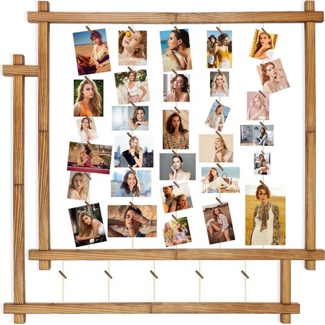 Cadre photo en bois pour plusieurs images, cadre photo collage mural avec clips, panneau photo suspendu pour la décoration intérieure(Noir Carbonisé, Lot de 2) (1/5)