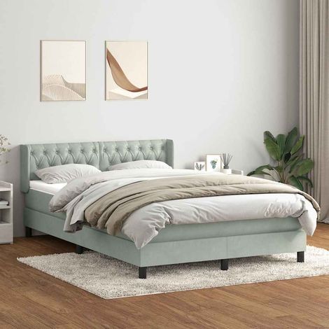 Cama box spring con colchón terciopelo gris claro 160x210 cm (1/5)