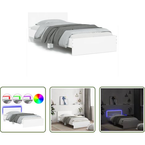 LED-Leuchten - Bettgestell mit Kopfteil und LED-Leuchten Weiß 100x200 cm (1/5)