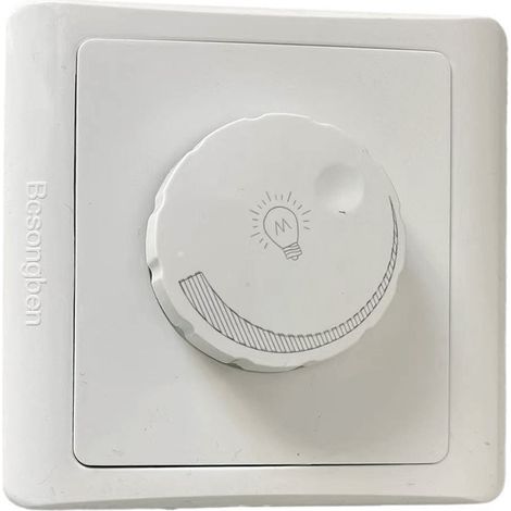 Interrupteur variateur mural à bouton rotatif pour panneau de commande de lumière 86 x 86 mm, contrôleur réglable AC180-265 V, blanc (1/5)