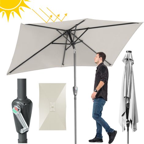 SWANEW Sonnenschirm Rechteckig Balkonschirm Ø210x140cm Beige beidseitig um 30° knickbar mit kurbel Marktschirm Terrassenschirm Sonnenschutz Gartenschirm (1/5)