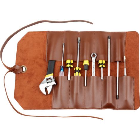 1 étui de rangement pour outils en cuir marron double épaisseur (1/5)