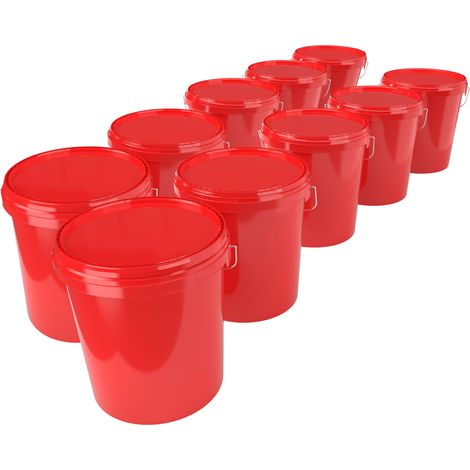 10 seaux avec couvercle en plastique seau vide poignée 15,9l alimentaire rouge clair