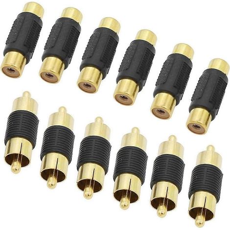 Adaptateur RCA avec 6 connecteurs femelles + 6 connecteurs mâles, rallonge de câble RCA plaquée or (1/5)