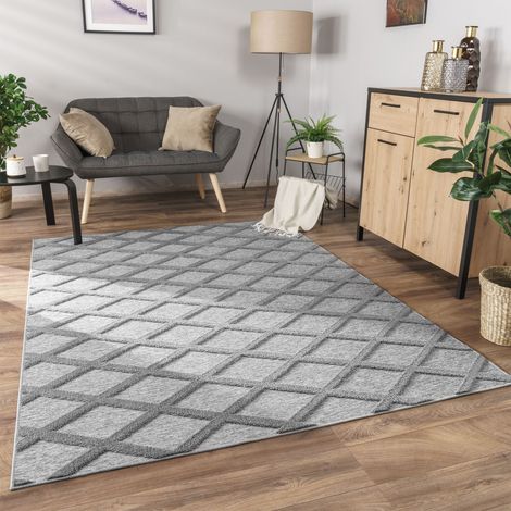 Paco Home Teppich Wohnzimmer Schlafzimmer Kurzflor Boho Skandi Raute 3D Grau Anthrazit Grau, 120x160 cm