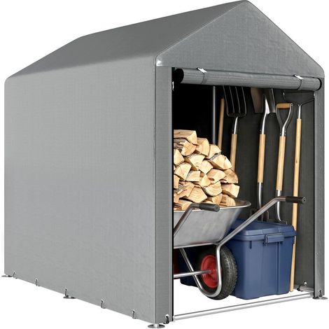 Abri de jardin pour vélos 1,2 x 1,8 x 1,65 m, 2 compartiments, porte zippée, imperméable, anti-UV, gris clair (1/5)