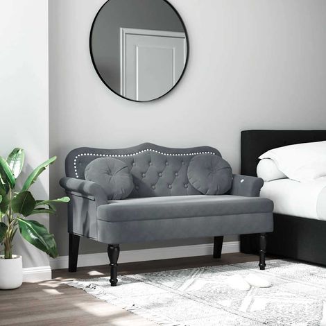 Banc avec 2 coussins en velours gris foncé 120,5 x 65 x 75 cm - PANGIVO (1/5)