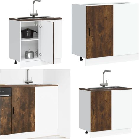 vidaXL Meuble bas du lavabo chêne fumé bois d'ingénierie (1/5)