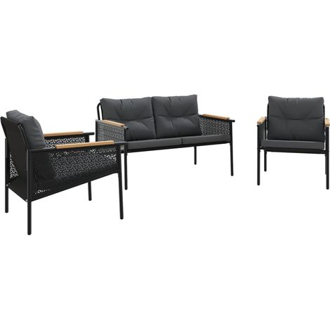 Maison Exclusive - 3-tlg. Balkonmöbel-Set mit Kissen Schwarz Stah