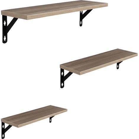 Set di mensole da parete Relaxdays, 3 misure: 30/35/40 cm, design industriale, ripiani resistenti, MDF e ferro, chiaro.