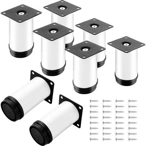 ASelected Lot de 8 Pieds Réglables Meubles Blanc, Ø 50 mm/Hauteur 100 mm Pieds de Canapé en Métal Acier Inoxydable, Pied de Table Basse pour Meubles TV Armoires Lits Postes de Travail, avec 32 Vis (1/5)