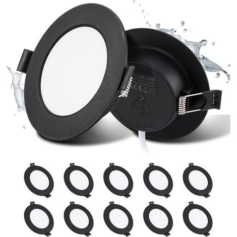 10er-Pack LED-Einbaustrahler, 5 W, Schwarz, Badezimmerstrahler, IP44, ultradünn (25 mm), neutralweiß (4000 K), Einbauöffnungen Ø 75–90 mm, runde LED-Außenstrahler, 220–240 V Wechselstrom, für Küche, W (1/5)