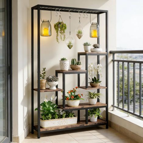 Mueble para plantas de metal y madera 7 baldas OKMYHOME (1/5)