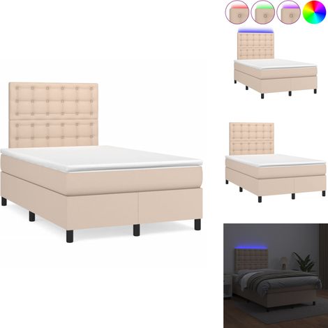 Sommier à lattes de lit avec matelas LED cappuccino 120x190 cm - Lit Capitonné - Lit Avec Éclairage Led - Lit Double - Sommier Tapissier - Matelas À Ressorts Ensachés (1/5)