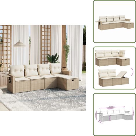 The Living Store 5-tlg. Garten-Sofagarnitur mit Kissen Beige Poly Rattan - Gartensessel (1/5)