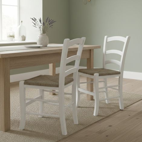 Dmora Juego de 2 sillas clásicas de madera, para comedor, cocina o sala de estar, Made in Italy, cm 46x42h87, color blanco (1/3)