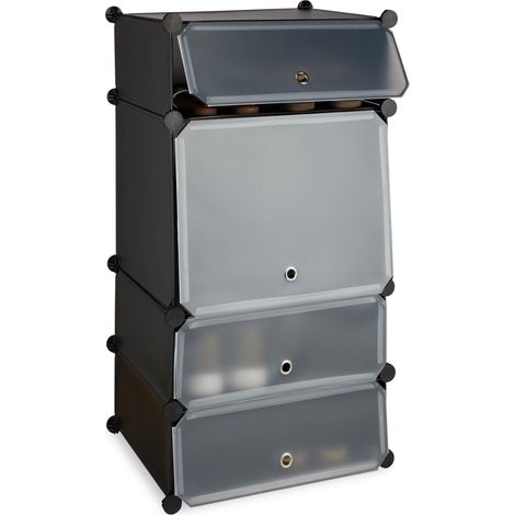 Meuble Chaussures Plastique étagère 4 casiers système Plug-in Portes Armoire HxlxP: 91 x 49 x 36,5 cm, Noir (1/5)