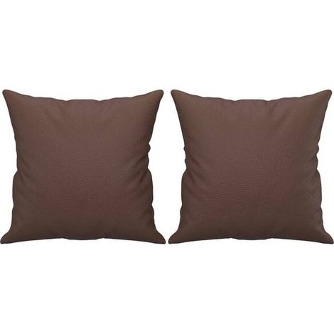 Coussins décoratifs, lot de 2, marron, 40 x 40 cm, simili cuir (1/5)