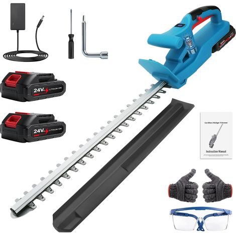Taille-haie 20 pouces, taille-haie électrique 21 V avec indicateur de niveau de batterie, taille-haie sans fil avec 2 batteries 2000 mAh, lame double action 50 cm, taille-haie 600 W pour le ja (1/5)