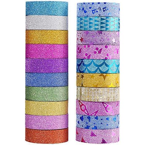 20 rouleaux de ruban adhésif pailleté, autocollants en papier, rubans adhésifs décoratifs à faire soi-même pour le bureau et l'école (couleur aléatoire)-M