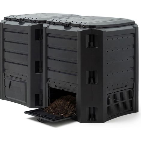 Composteur de jardin 800 L en plastique robuste, trappe d'extraction près du fond (1/5)