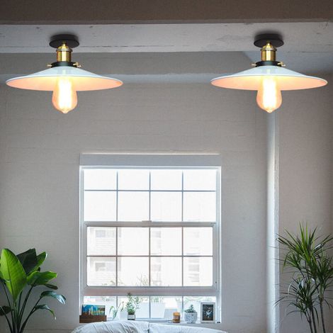 2x Vintage Plafonnier Industriel Retro en Métal Lustre Luminaire L'éclairage pour Chambre Salon Cuisine Couloir - Ø 30cm Blanc (1/4)