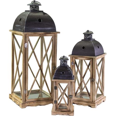 Farol madera metal rústico antracita cuadrado 1-3 cm31,5x31,5h81 (1/3)