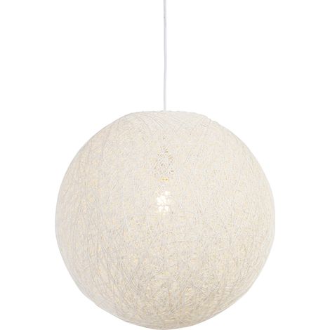 QAZQA Lampada a sospensione corda - Rustico - Corda - Bianco - Sfera/Tondo E27 Max. 1 x 7 Watt