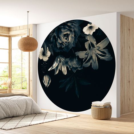 Papier peint rond / cercle - Motif floral - Diamètre 50 cm (1/4)