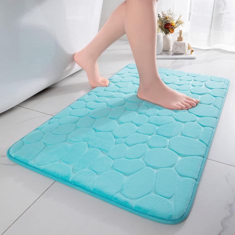 Alfombra de baño de espuma viscoelástica azul claro 40x60 cm, 1 unidad, alfombra de ducha absorbente y antideslizante para baño y salón (1/5)