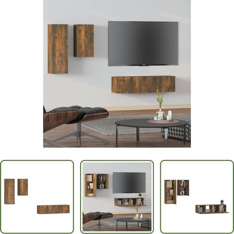 Wandmontage - 4-tlg. TV-Schrank-Set Räuchereiche Holzwerkstoff (1/5)