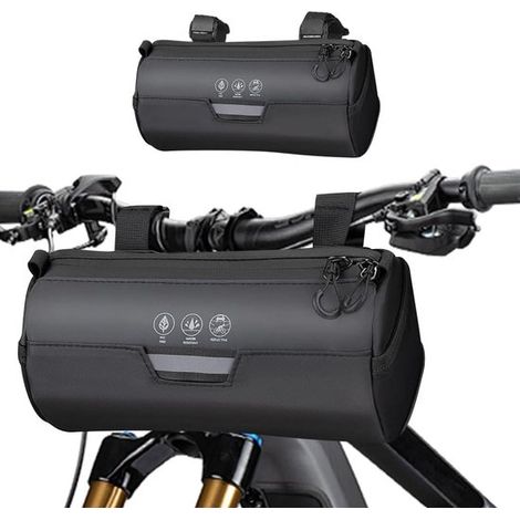 Sacoche de guidon pour vélo 2 L, étanche et réfléchissante, sac de cadre pour vélo électrique avec pochette téléphone, accessoire de rangement, noir (1/5)