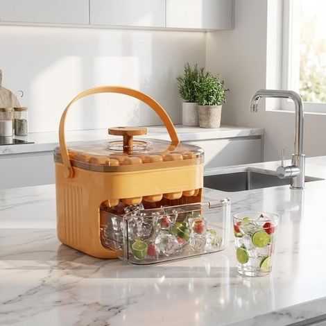 Cubitera con tapa,Máquina de hielo compacta con función de presión para el congelador,fiestas y exteriores,Capacidad para 25/50 cubitos de hielo (1/4)