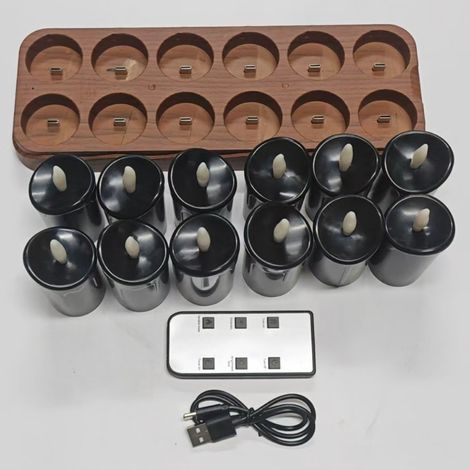12 Bougies LED Rechargeables Sans Flamme avec Station de Charge, Télécommande et Minuterie, Bougies Chauffe-Plat pour HalloweenTélécommande, Marron et noir (1/4)