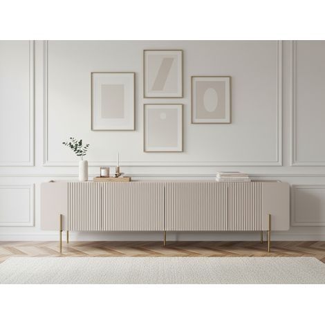 Bobochic – Meuble TV moderne 200 cm – 2 portes et 2 tiroirs – Plateau effet marbre – Pieds en métal doré – Rangement élégant et durable (1/5)