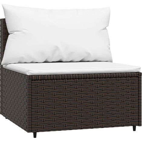 Maison Exclusive - Garten-Mittelsofa mit Kissen Braun Poly Rattan
